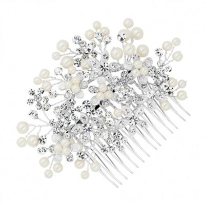 Designer crystal and pearl embellished flower hair comb